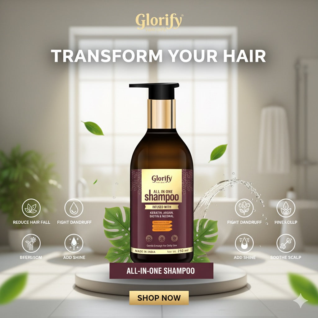 Glorify All-In-One Shampoo |For Reducing Hair Fall , Dandruff ,Flaks & itching on Scalp