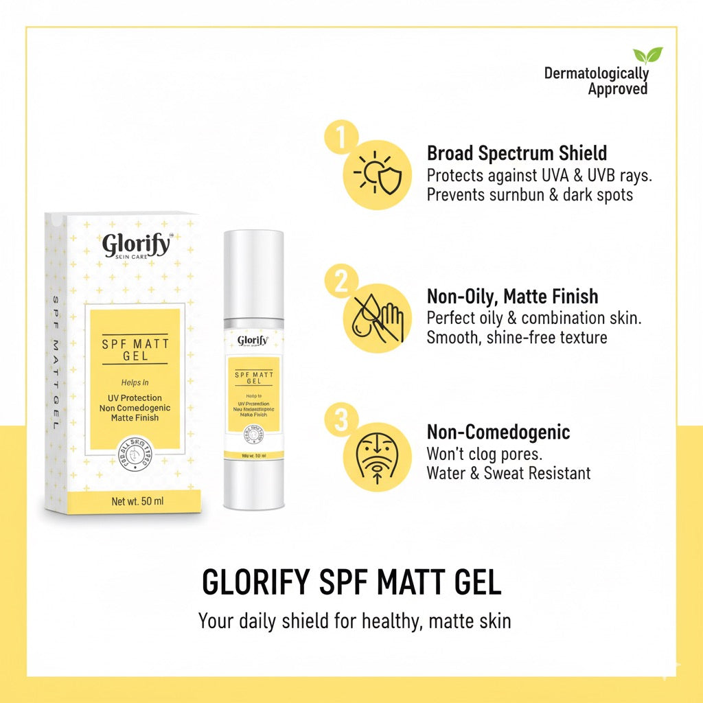 Glorify SPF Matt Gel | sunscreen with 50 spf PA+++, Non comedogenic,Water & Sweat Resistant.