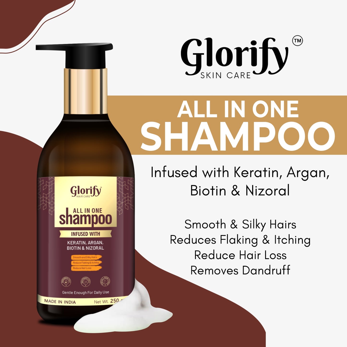 Glorify All-In-One Shampoo |For Reducing Hair Fall , Dandruff ,Flaks & itching on Scalp