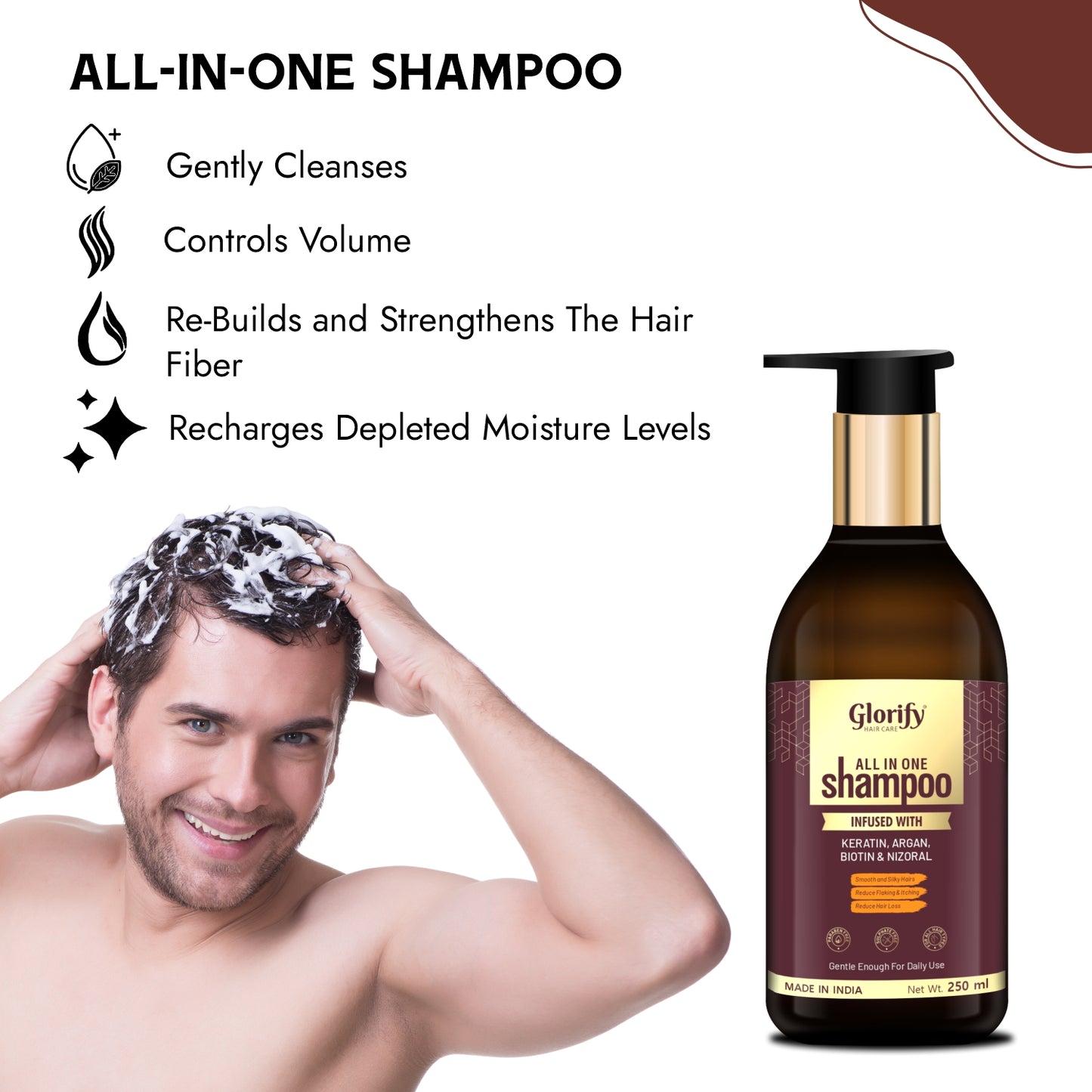 Glorify All-In-One Shampoo |For Reducing Hair Fall , Dandruff ,Flaks & itching on Scalp