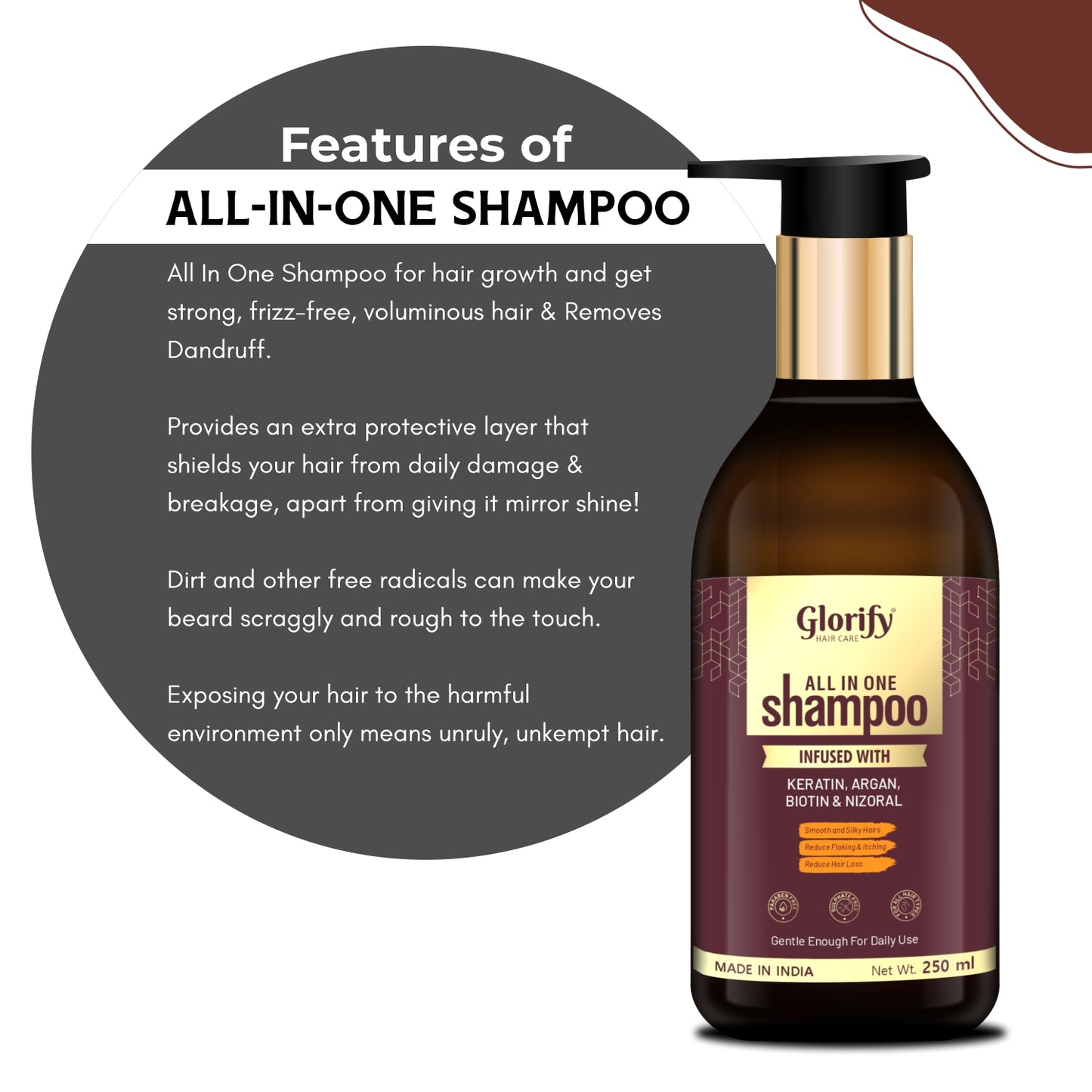 Glorify All-In-One Shampoo |For Reducing Hair Fall , Dandruff ,Flaks & itching on Scalp