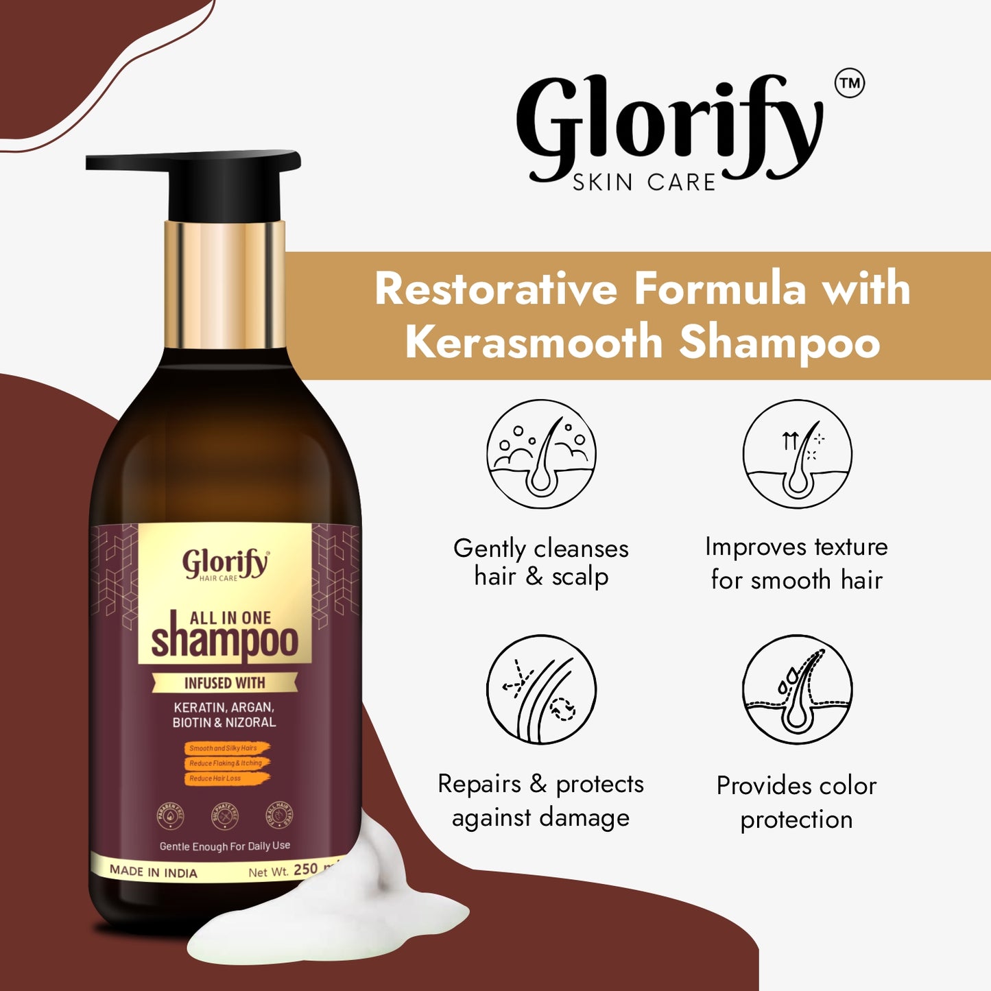 Glorify All-In-One Shampoo |For Reducing Hair Fall , Dandruff ,Flaks & itching on Scalp