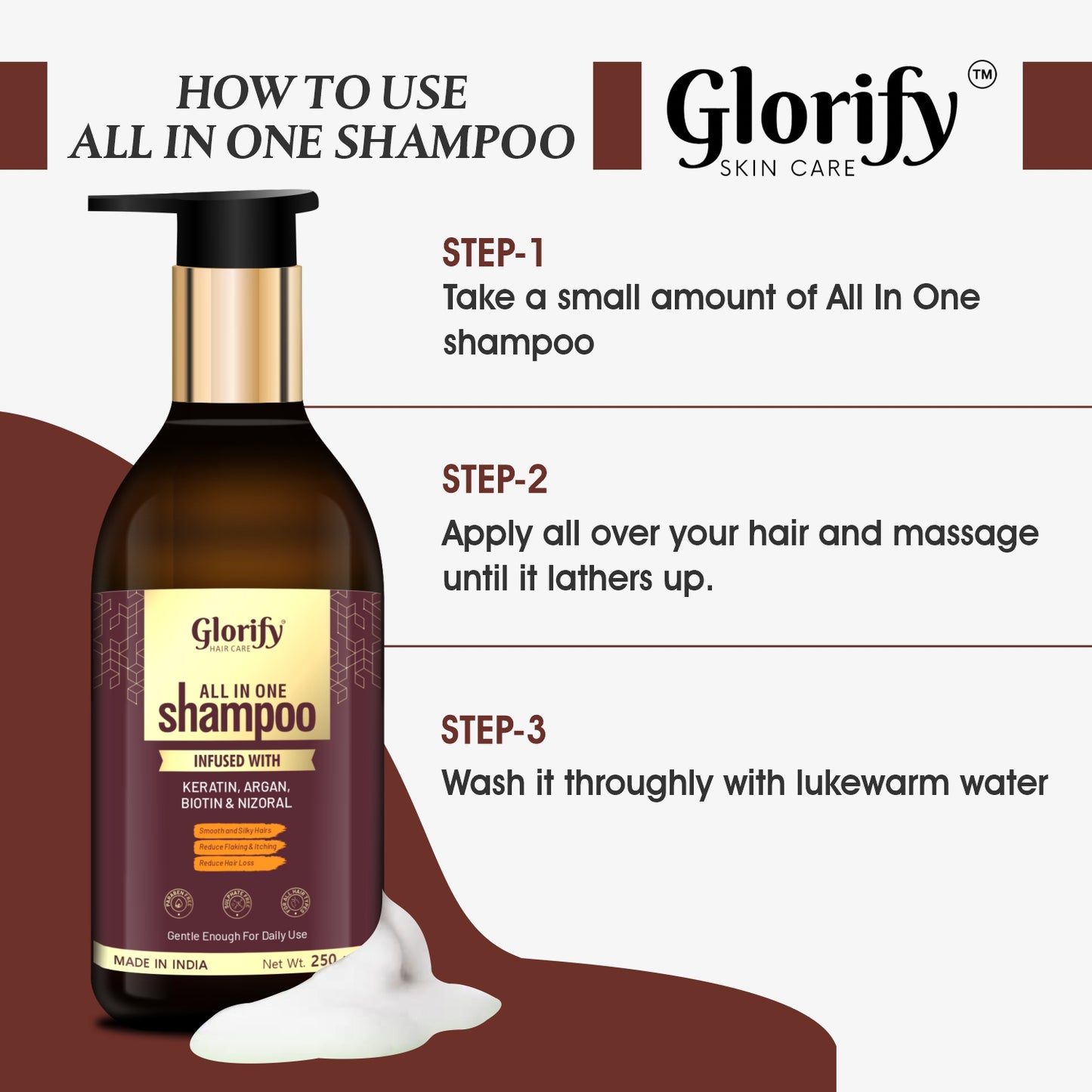Glorify All-In-One Shampoo |For Reducing Hair Fall , Dandruff ,Flaks & itching on Scalp