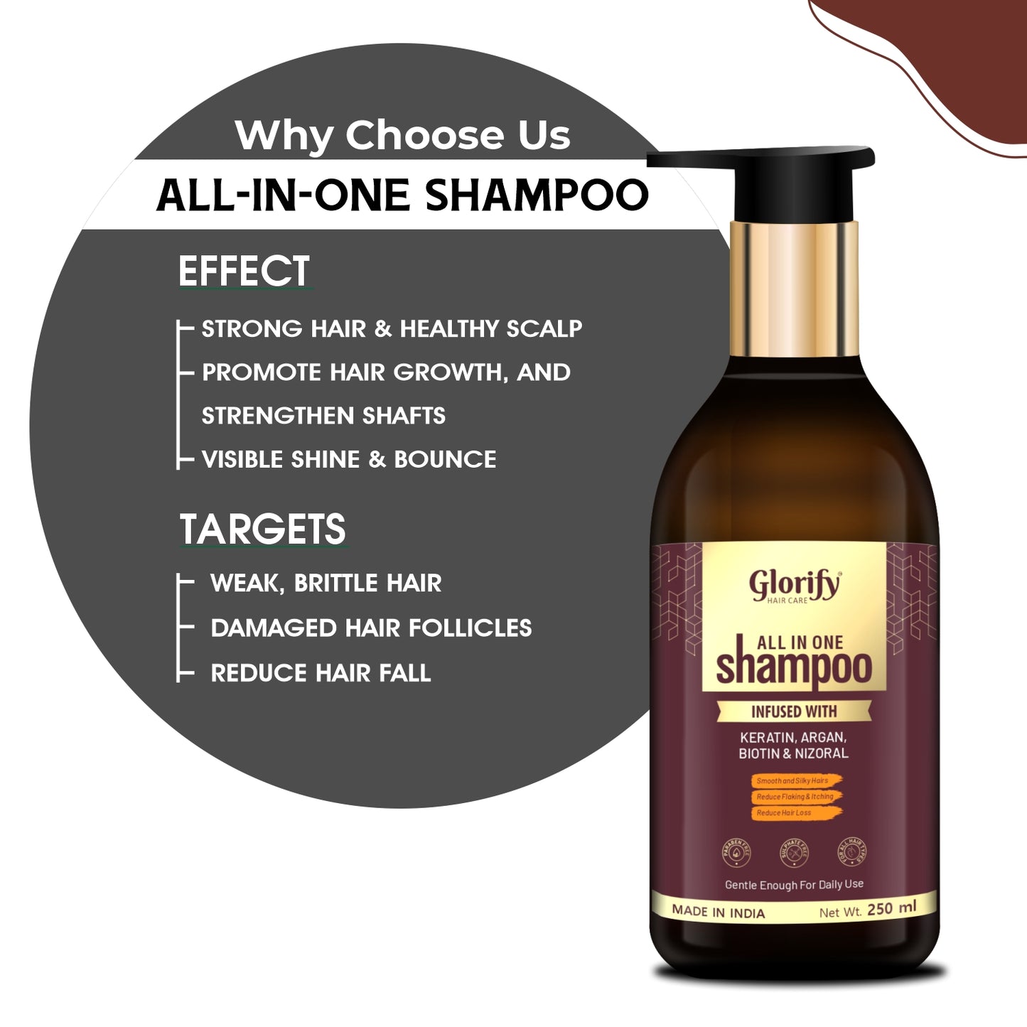 Glorify All-In-One Shampoo |For Reducing Hair Fall , Dandruff ,Flaks & itching on Scalp
