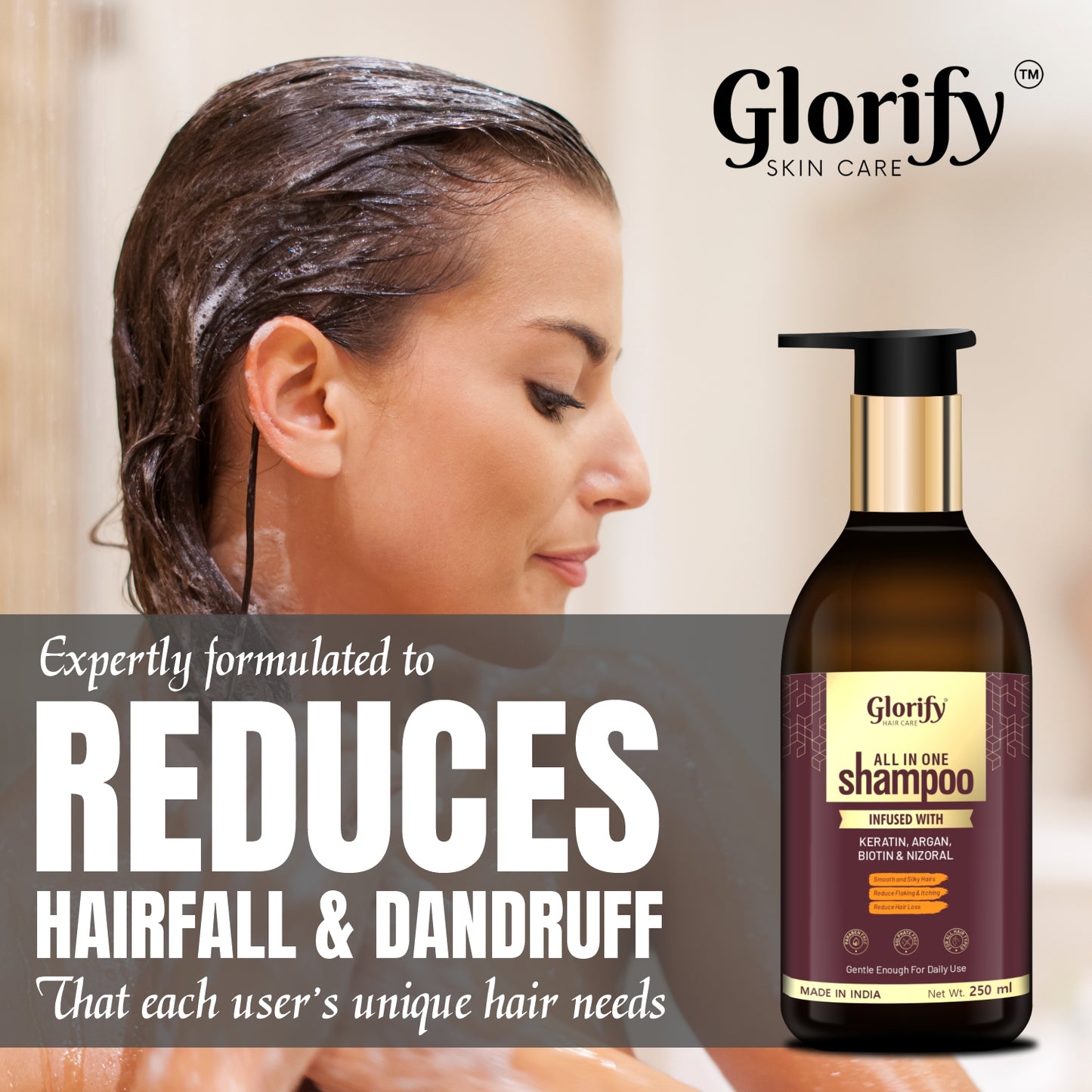 Glorify All-In-One Shampoo |For Reducing Hair Fall , Dandruff ,Flaks & itching on Scalp
