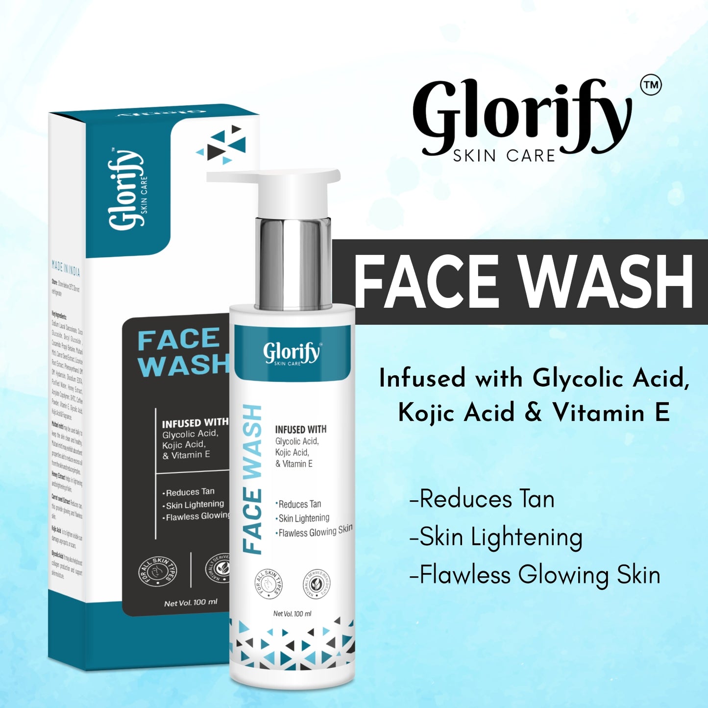 Glorify Natural Face Wash | for De-Tanning , Skin Brighting and Flawness Skin