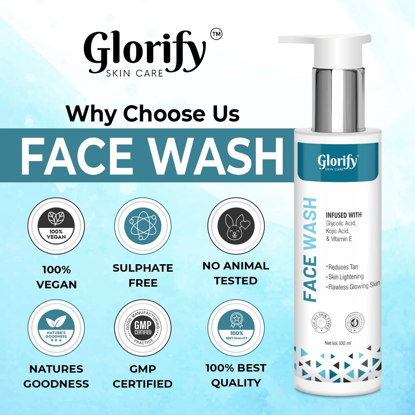 Glorify Natural Face Wash | for De-Tanning , Skin Brighting and Flawness Skin