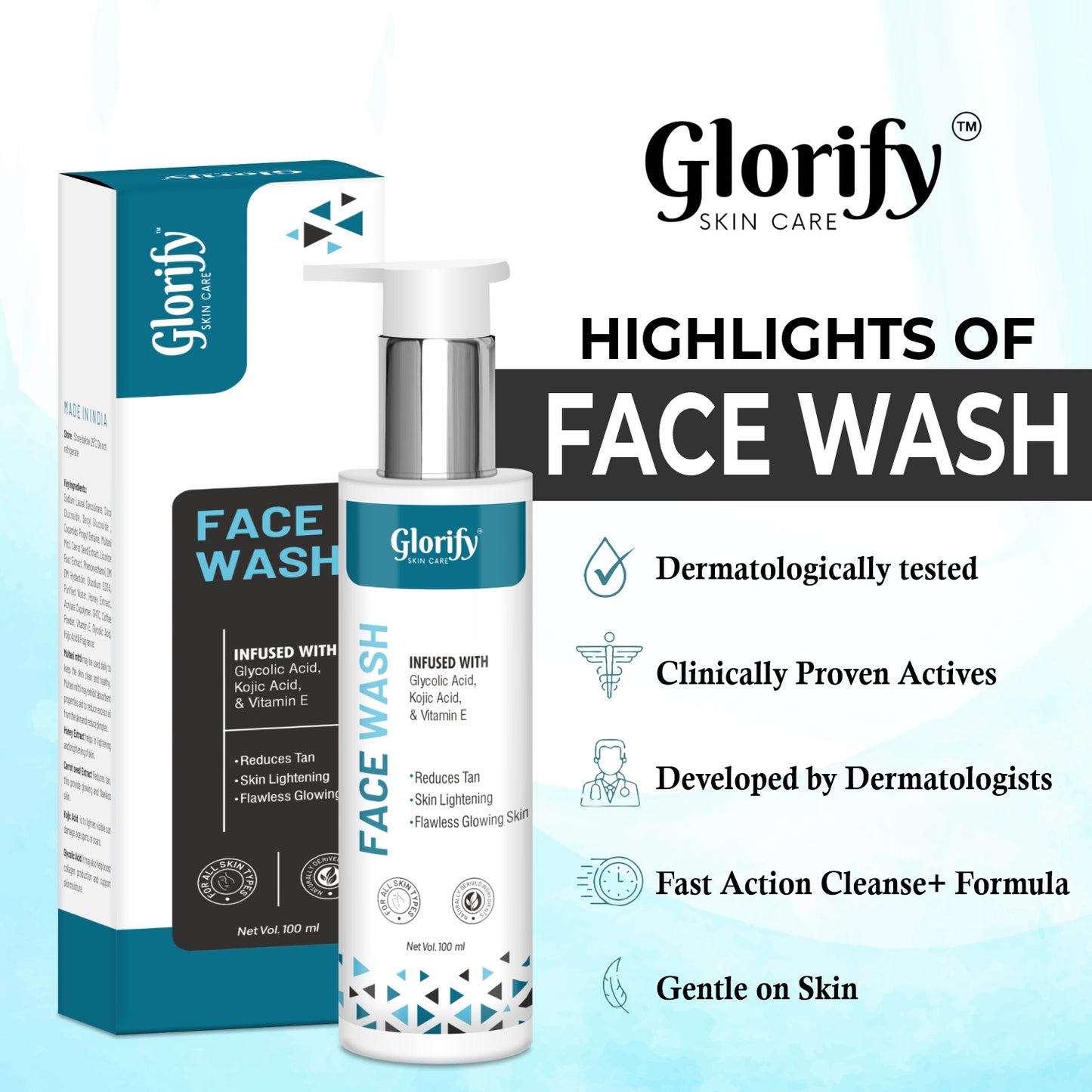 Glorify Natural Face Wash | for De-Tanning , Skin Brighting and Flawness Skin