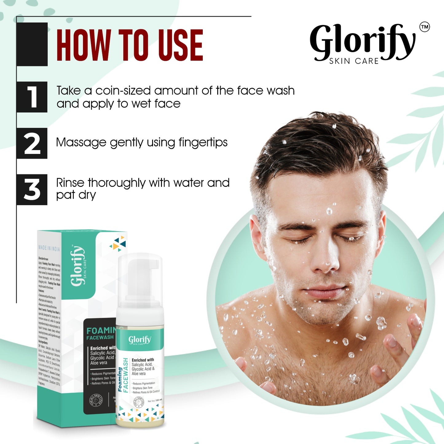 Glorify Foaming Face Wash | with Salicylic acid, Glycolic acid & Aloevera- for pigmentation, Acne,skin elasticity.