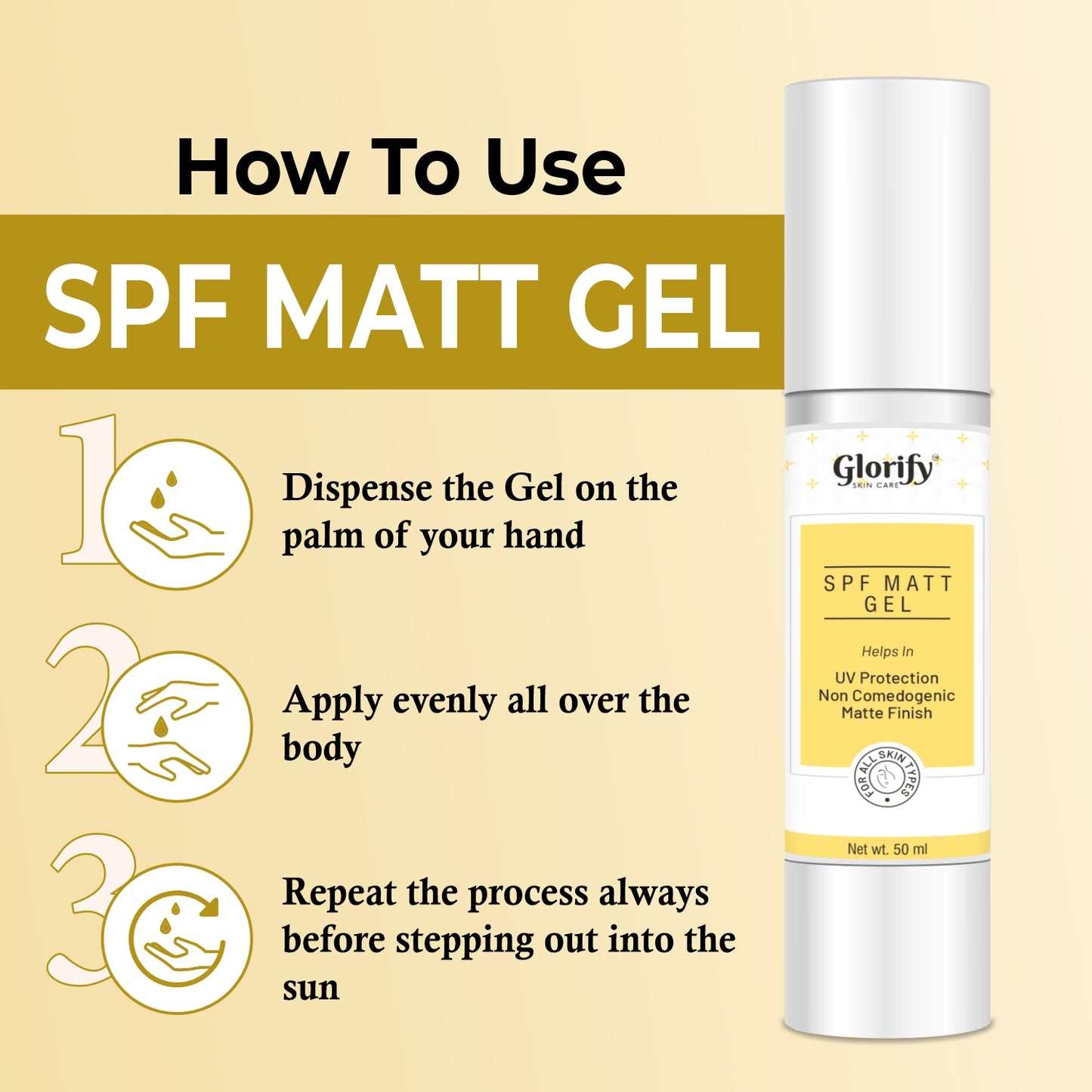 Glorify SPF Matt Gel | sunscreen with 50 spf PA+++, Non comedogenic,Water & Sweat Resistant.