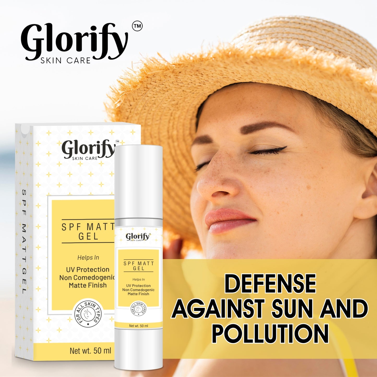 Glorify SPF Matt Gel | sunscreen with 50 spf PA+++, Non comedogenic,Water & Sweat Resistant.