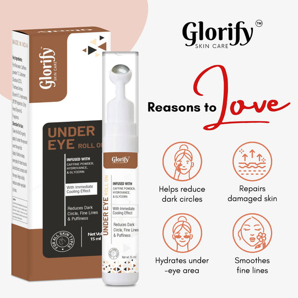 Glorify Under Eye Gel with Roll On | for Puffed eyes, Wrinkles, Finelines & Dark Circles.