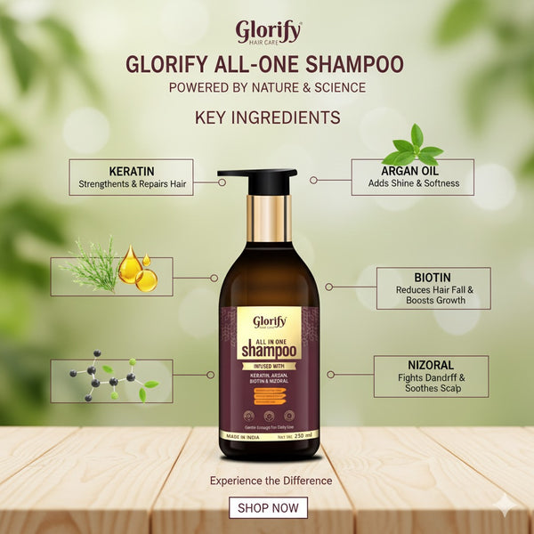 Glorify All-In-One Shampoo |For Reducing Hair Fall , Dandruff ,Flaks & itching on Scalp