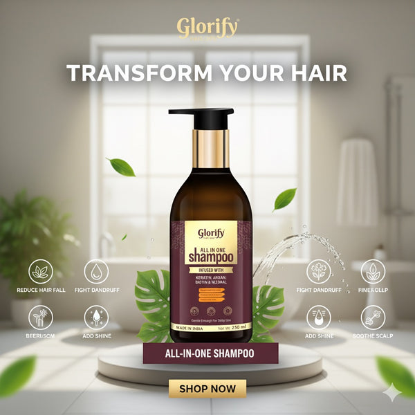 Glorify All-In-One Shampoo |For Reducing Hair Fall , Dandruff ,Flaks & itching on Scalp