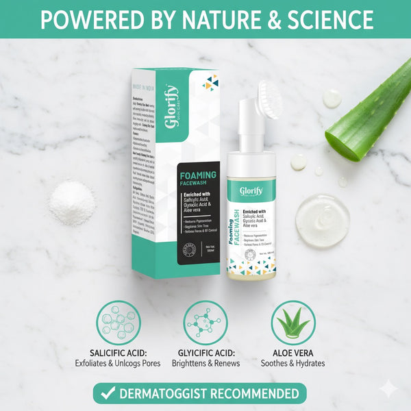 Glorify Foaming Face Wash | with Salicylic acid, Glycolic acid & Aloevera- for pigmentation, Acne,skin elasticity.