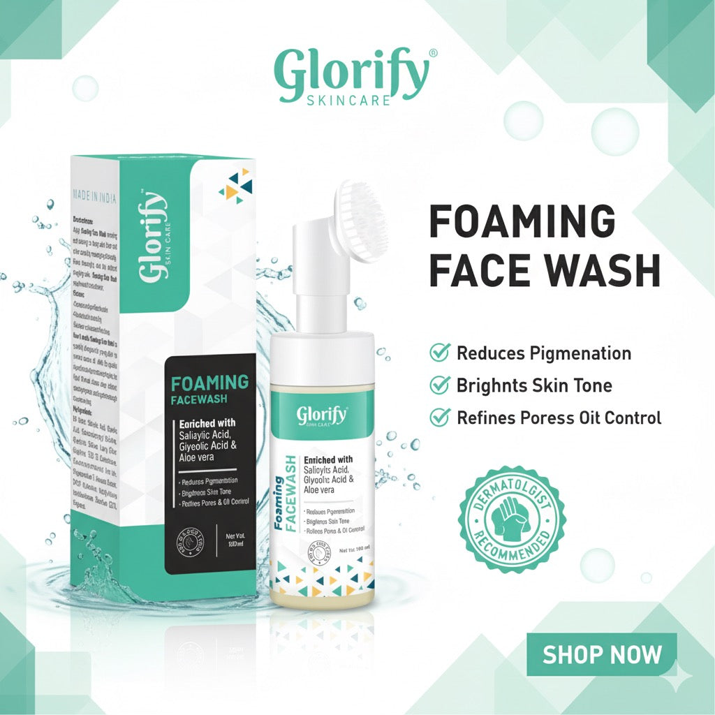 Glorify Foaming Face Wash | with Salicylic acid, Glycolic acid & Aloevera- for pigmentation, Acne,skin elasticity.
