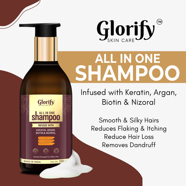 Glorify All-In-One Shampoo |For Reducing Hair Fall , Dandruff ,Flaks & itching on Scalp