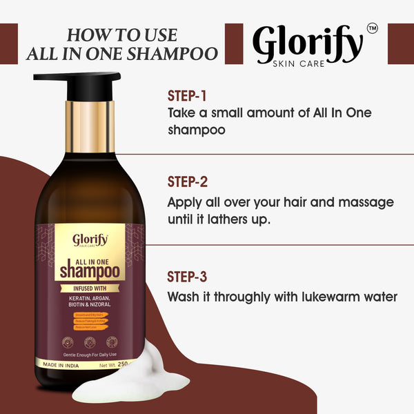 Glorify All-In-One Shampoo |For Reducing Hair Fall , Dandruff ,Flaks & itching on Scalp