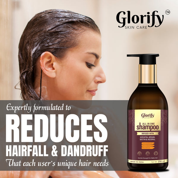 Glorify All-In-One Shampoo |For Reducing Hair Fall , Dandruff ,Flaks & itching on Scalp