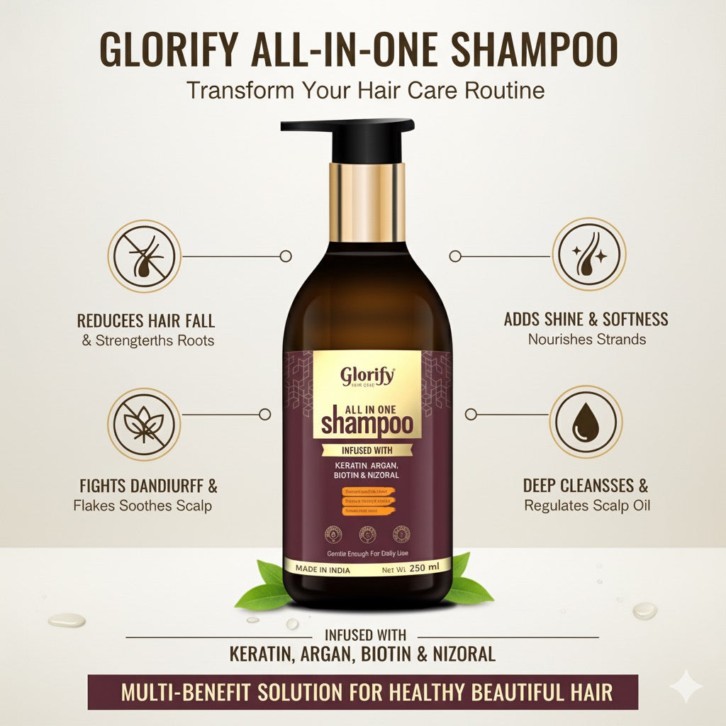 Glorify All-In-One Shampoo |For Reducing Hair Fall , Dandruff ,Flaks & itching on Scalp