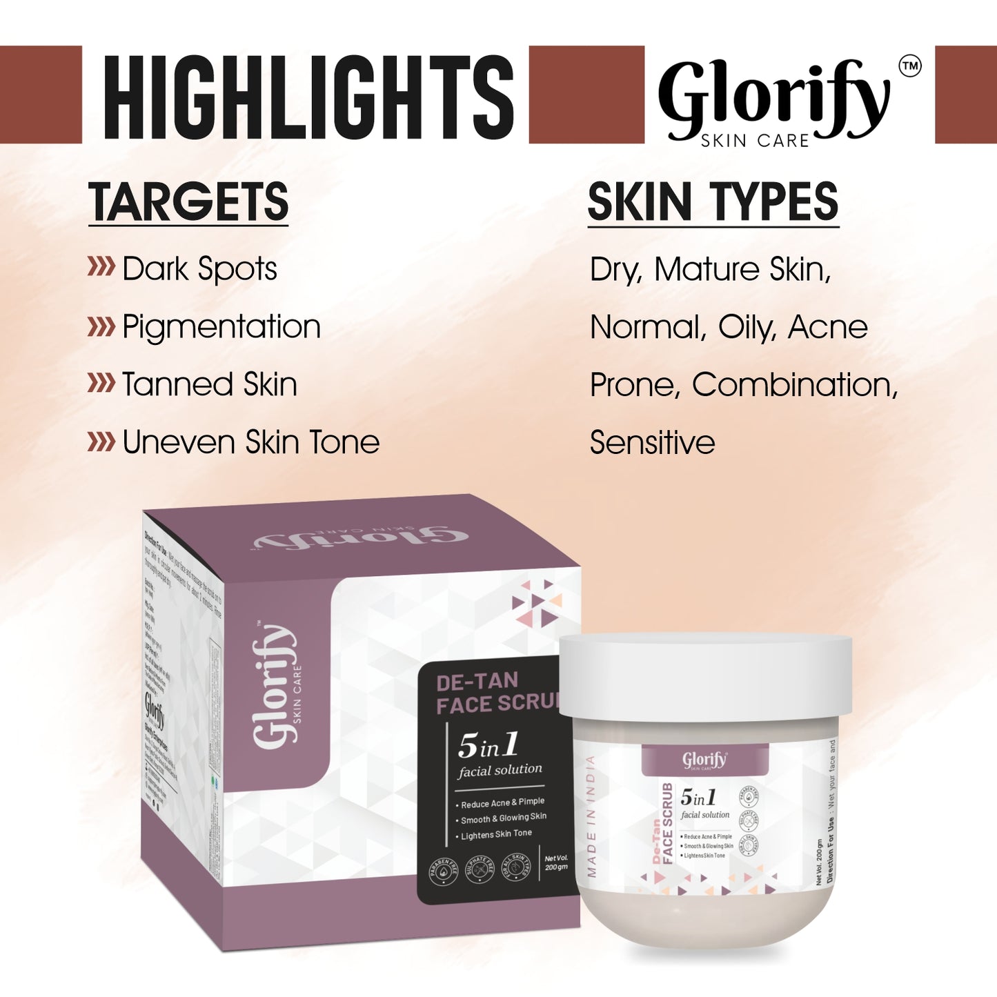 Glorify De-Tan Face Scrub | 5-in-1 Facial Solution