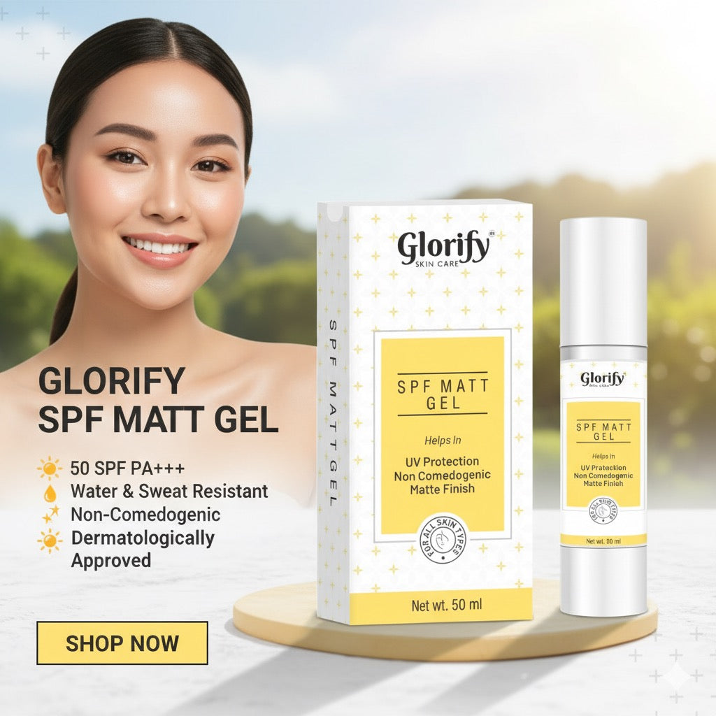 Glorify SPF Matt Gel | sunscreen with 50 spf PA+++, Non comedogenic,Water & Sweat Resistant.