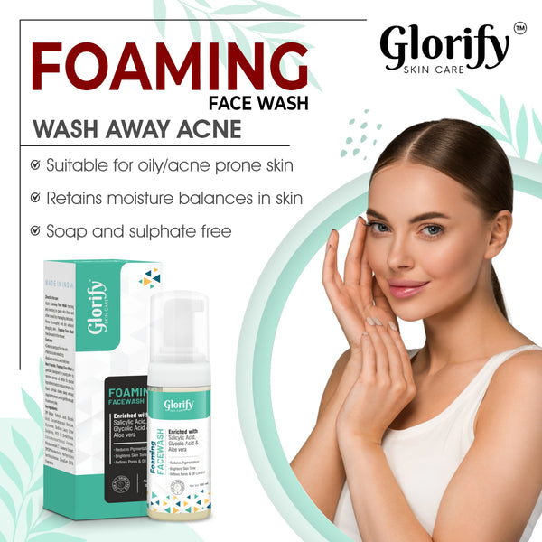 Glorify Foaming Face Wash | with Salicylic acid, Glycolic acid & Aloevera- for pigmentation, Acne,skin elasticity.