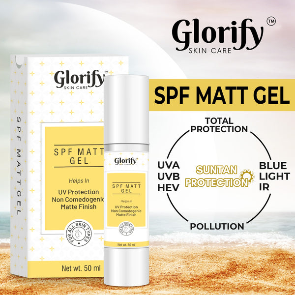 Glorify SPF Matt Gel | sunscreen with 50 spf PA+++, Non comedogenic,Water & Sweat Resistant.