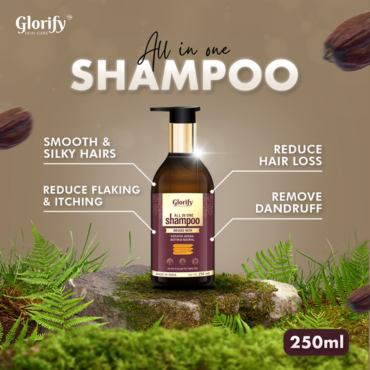 Glorify All-In-One Shampoo |For Reducing Hair Fall , Dandruff ,Flaks & itching on Scalp