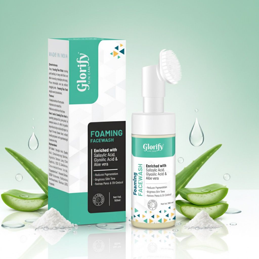 Glorify Foaming Face Wash | with Salicylic acid, Glycolic acid & Aloevera- for pigmentation, Acne,skin elasticity.