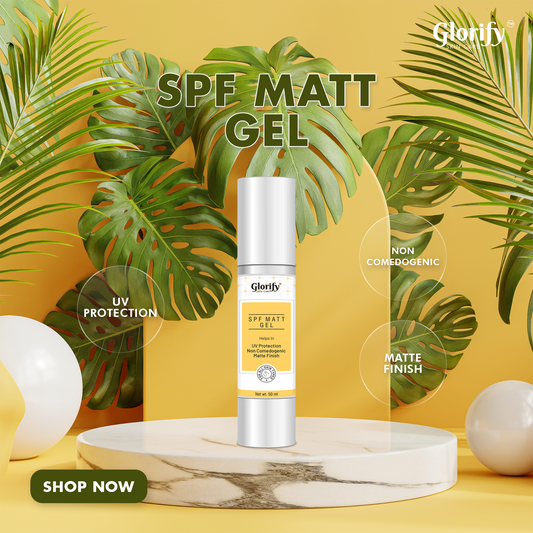 Glorify SPF Matt Gel | sunscreen with 50 spf PA+++, Non comedogenic,Water & Sweat Resistant.