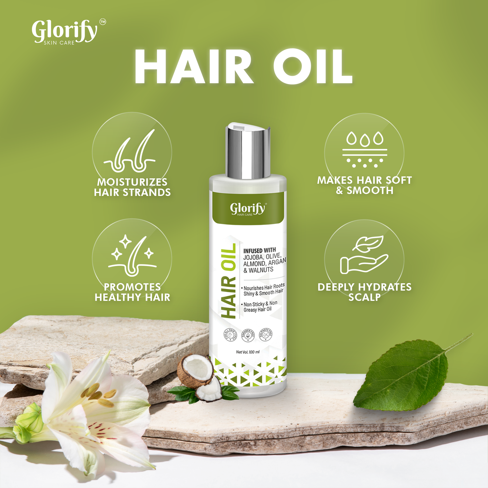 Glorify Natural Hair Oil | for Hair Nourishment , Non Sticky Non Gresy